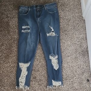 Fashion Nova Blue Cropped Distressed Pants